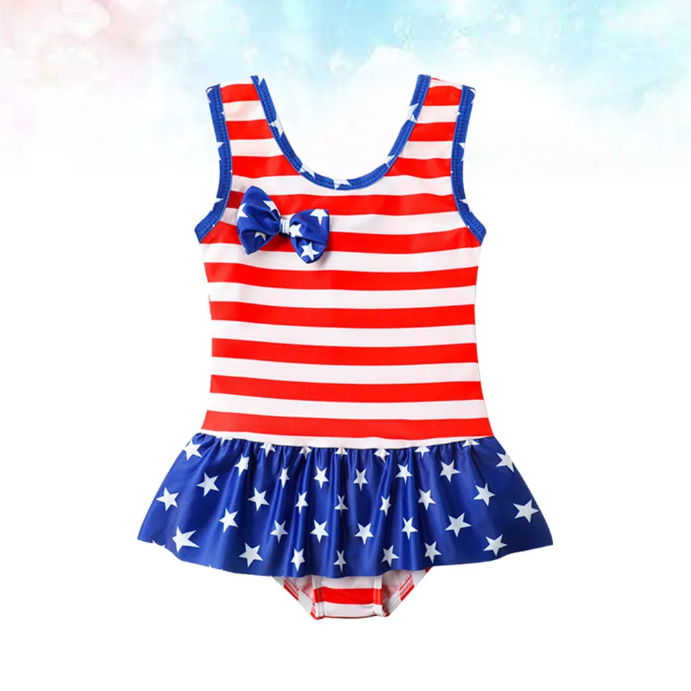 America Flag Design One-Piece Swimsuit for 4-5 Years Old Comfortable Chinlon Swimwear Beach Pool Holiday Summer