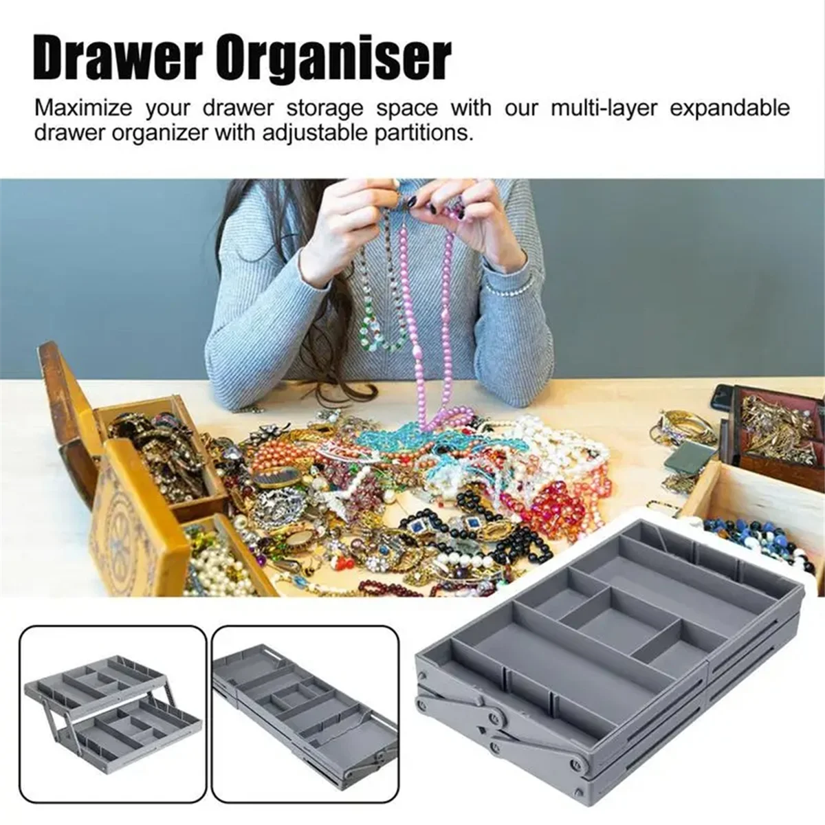 2/3 Tier Jewelry Display Stackable Exquisite Jewellery Holder Portable Ring Earrings Necklace Organizer Storage Box C