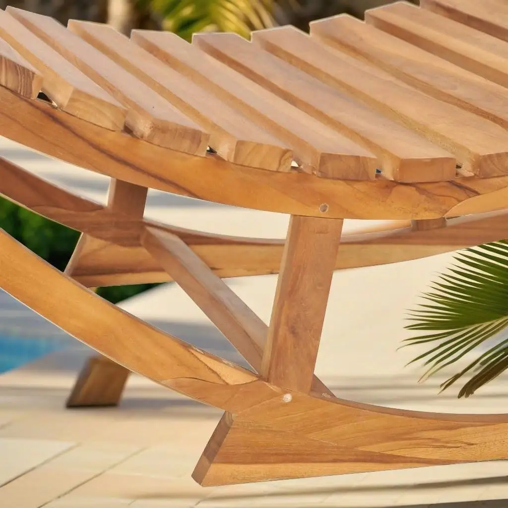 

Premium Teak Wood Sun Lounger with Cushion - Stylish Outdoor Rocking Chair