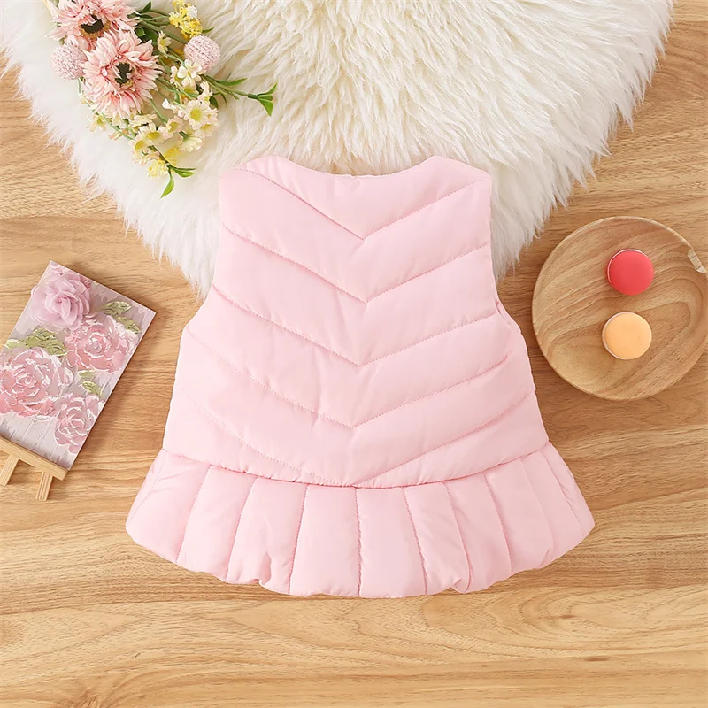 Baby Girl Vest Winter New Solid Color Beautiful Girl Dress Warm Striped Baby Girl Round Neck Sleeveless Warm Coat (0-3 Years Old