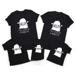 Funny Monster Print Family T-shirt Father Mother Kids Baby Family Matching Outfits Casual Short Sleeve Summer Holiday Clothes