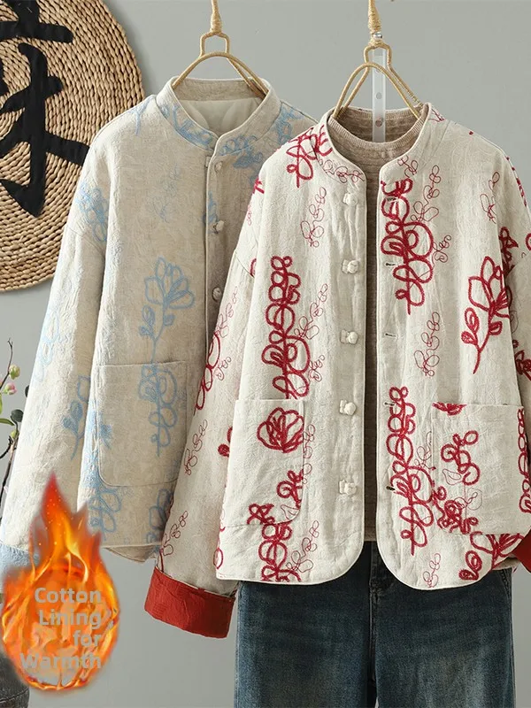 

Красный цветочный принт irt, женская новая уникальная китайская одежда в стиле ретро, высококачественная легкая антивозрастная модная осенняя верхняя одежда