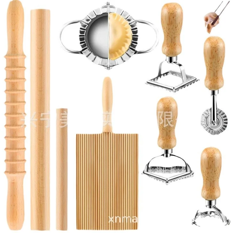 11-Piece Pasta Making Tool Set Including Wooden Pasta Cutter Dough Scraper Rolling Pin