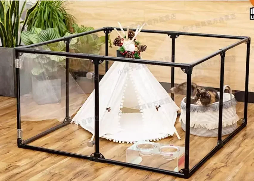 6-14 Panels Acrylic Transparent Portable Pet Fence Indoor Folding Dog Playpen Dog Fence Dog Playpen 69cm High