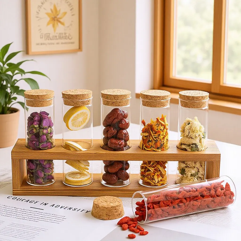 Sealed Storage Vials With Glass Tube Display Stand Multi-scene Container For Tea Coffee Herbal Grain Sample Display