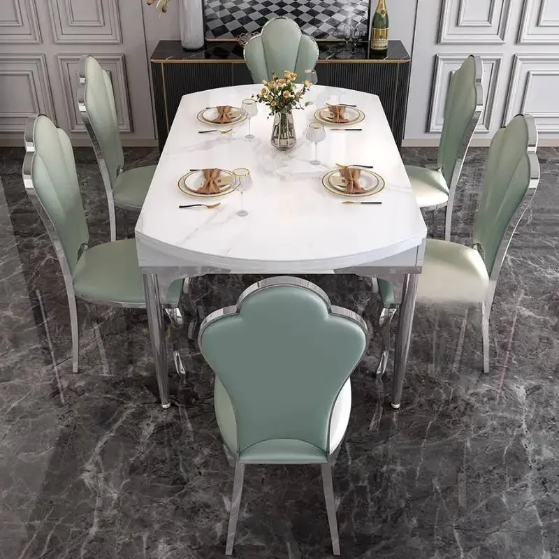 Mesas de comedor con decoraciones únicas, sillas, juego de mesas de comedor redondas blancas de lujo, mesas de comedor nórdicas extensibles, muebles para el hogar