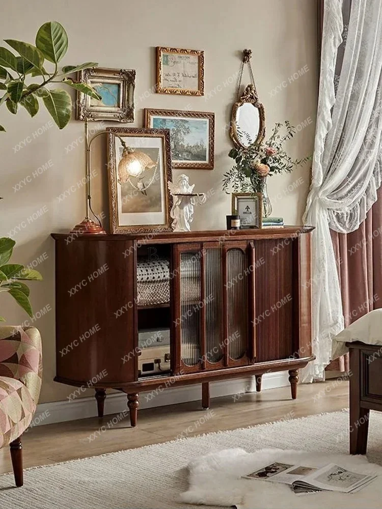 

L retro solid wood porch cabinet, post-modern simple storage, light luxury