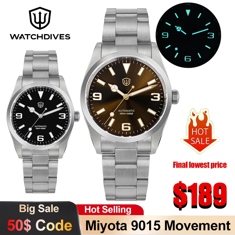 

Watchdives WD6610 Luxury Watch Miyota 9015 Automatic Mechanical Movement Stainless Steel Watch Sapphire 10Bar Luminous Men Watch