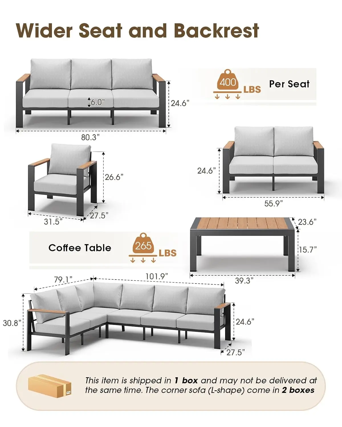 Aluminum Outdoor Patio Furniture Loveseat, All Weather Patio Conversation Sets with Washable Thick Cushion, Customized