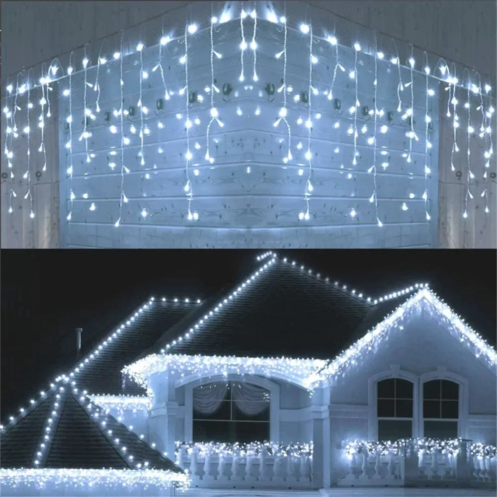 Holiday Icicle String Lights 3.2M 8 Modes Garden Yard Patio Window Roof Eaves Decor Warm White Multicolor Christmas Party Home