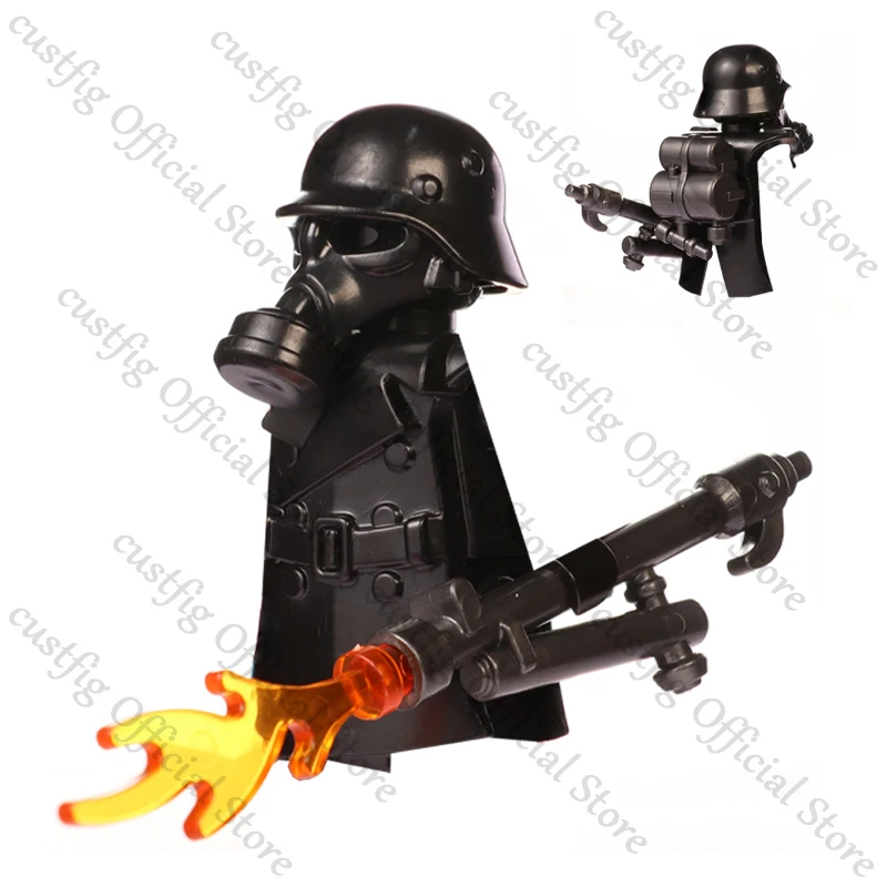 Military Army Flame Soldier Black Warrior Action Figures Building Block Infantry Walking Dead Helmet Weapon Bricks Kids Toy Gift