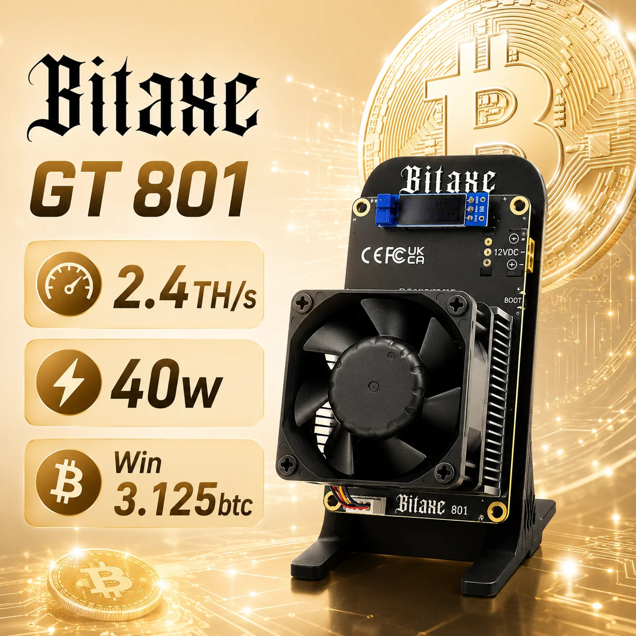 Bitaxe GT801 2.4TH/S 40W BM1370 Asic Chip Fully Open Source Bitcoin Home Solo Miner