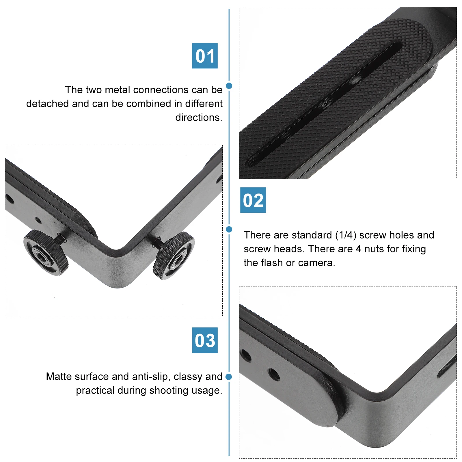 

L-bracket Camera Holder Black 1/4 Screw Holes Flash Bracket for Camcorder Photography Accessories Storage Stand