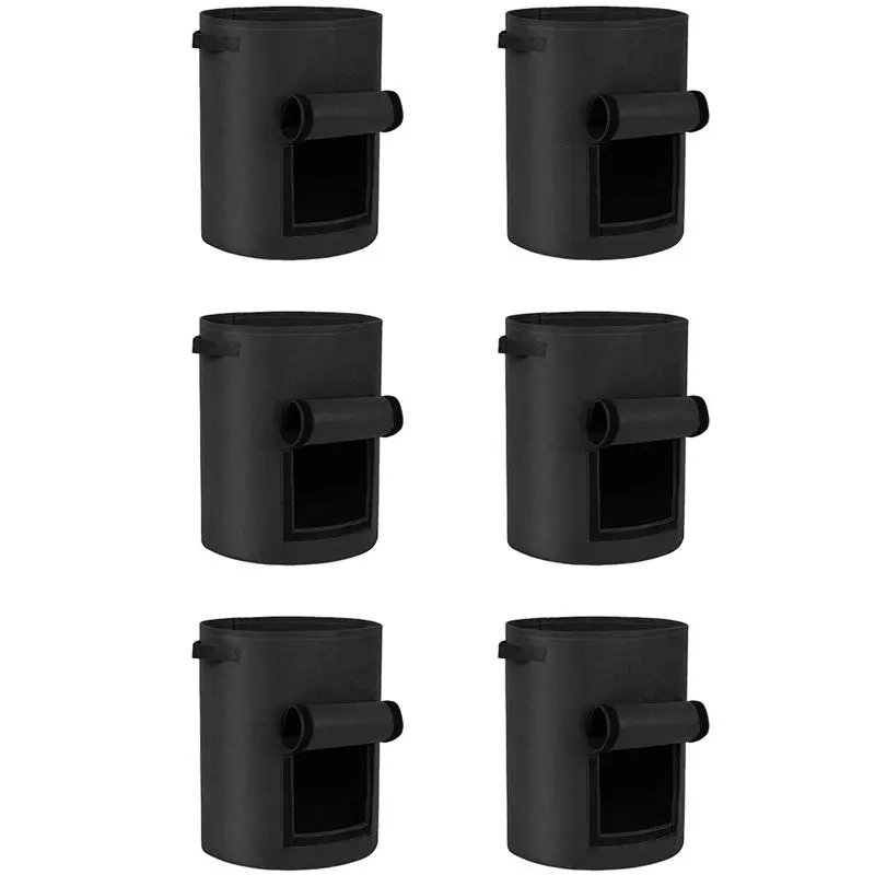 A36T-6-Pack Thick Fabric Pots Harvest Windows & Sturdy Handles Planting Bag For Plants