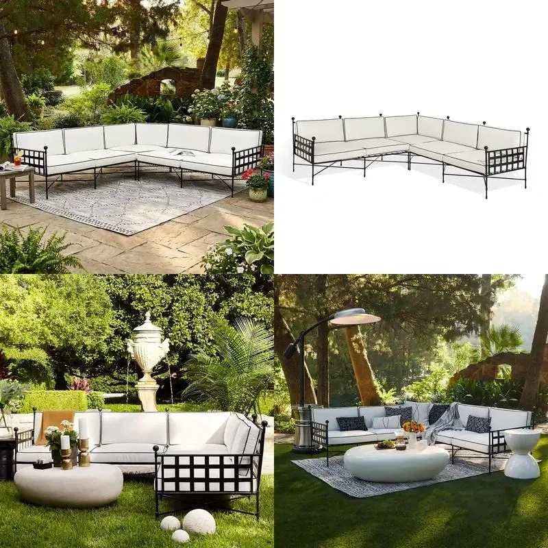 Handmade European Royal Strip Aluminum Frame Design Combination Sofa Set Villa Garden Outdoor L-Shaped Leisure Furniture