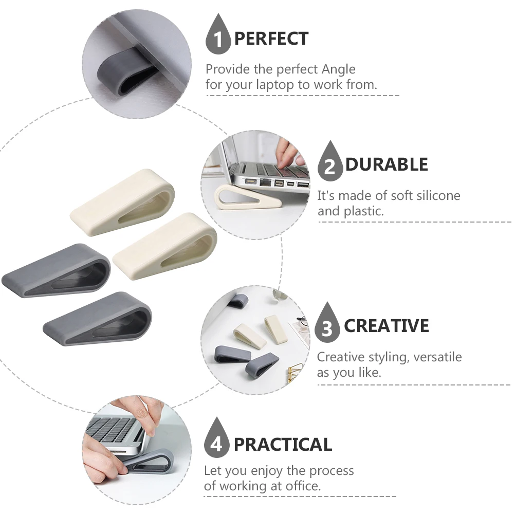 

4pcs Laptop Cooling Rack Computer St Notebook Riser Heat Dissipation Stable Portable Lightweight Plastic Silicone Material