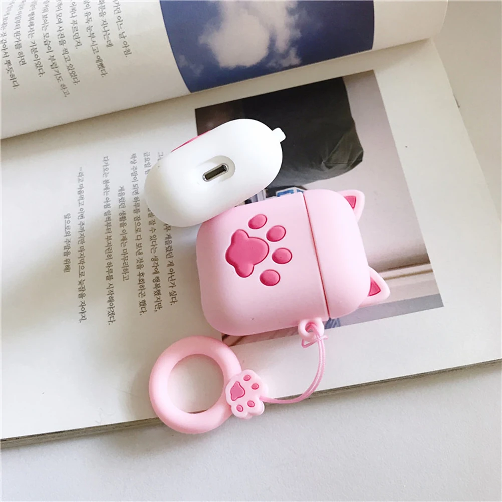 

Cat Paw Wireless Earphone Case Shockproof Dust Proof Cover Protective Long Lasting Use Charging Ring Lanyard Design