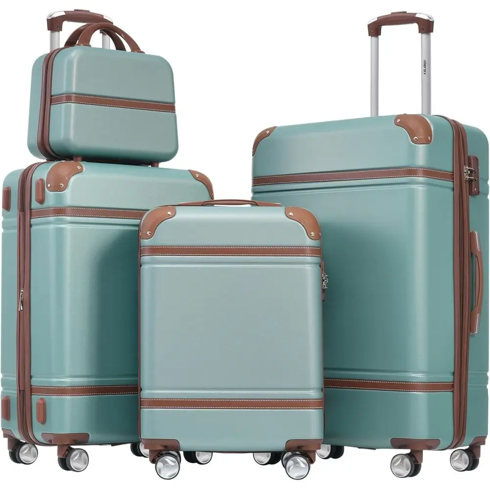 

3-Piece Vintage Hardshell Luggage Set with Wheels, Expandable, Airline Approved (Blue Green, 20+24+28)
