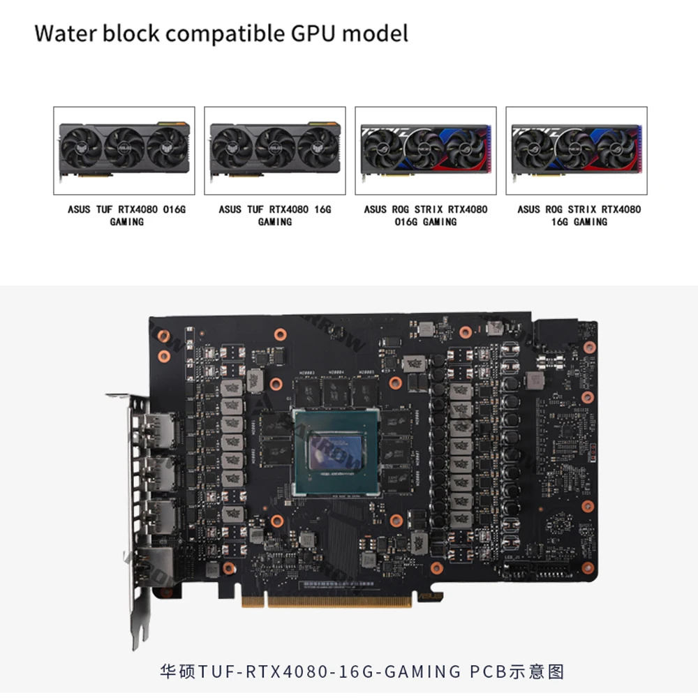 BARROW Water Block  for ASUS GeForce RTX 4080 ROG TUF/STRIX GAMING O16G GPU Card Copper Cooling Radiator RGB AURA BS-AST4080-PA