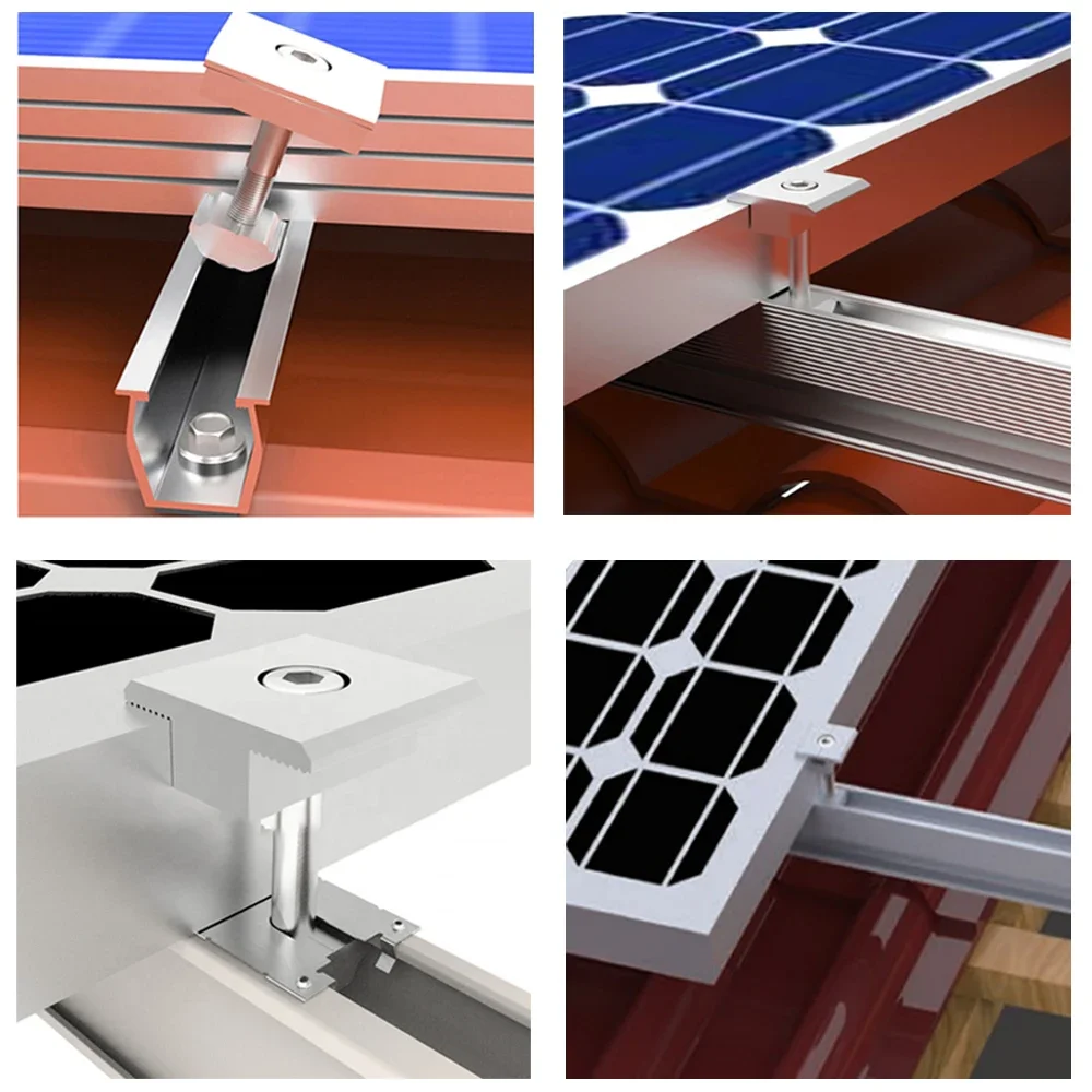 10pcs Solar Panel Adjustable Bracket Clamps PV Bracket Mounting Clip Solar Mid And End Clamp 30mm 35mm 40mm For Fixing