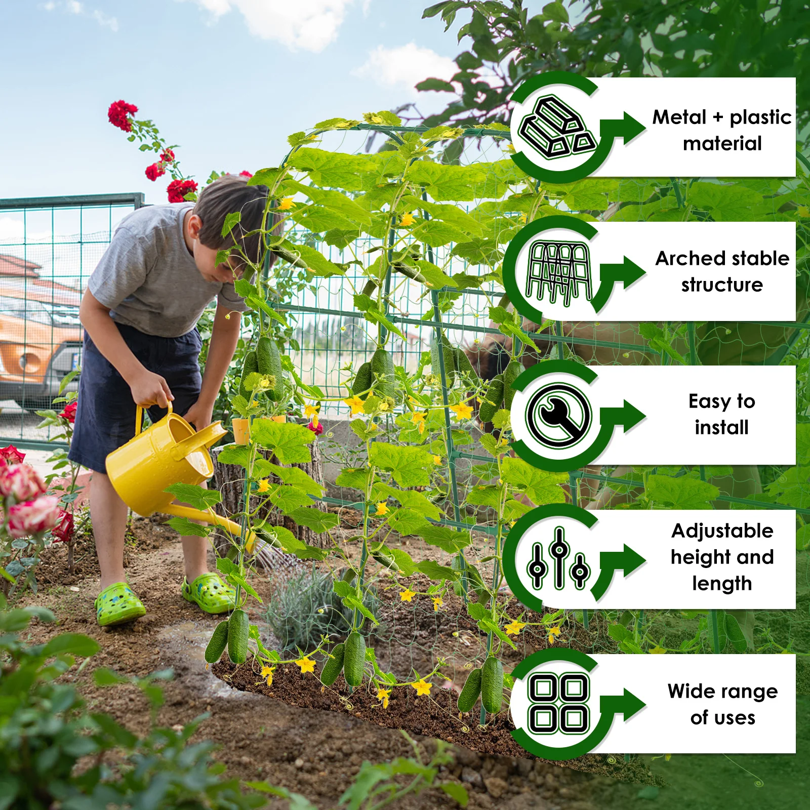 Garden U Shape Vegetable Trellis Cucumber Trellis for Raised Bed Cucumber Support Frame Metal Pea Tunnel for Climbing Plants New