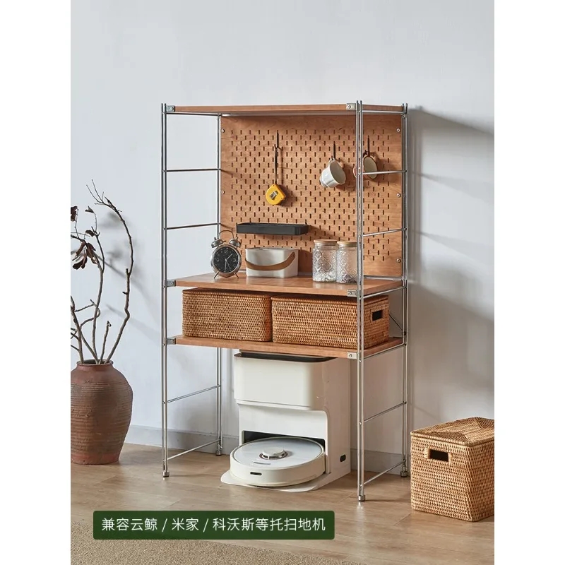 Japanese-style single-layer shelf for sweeping robot, empty cat litter box display rack for washing machine with wheels