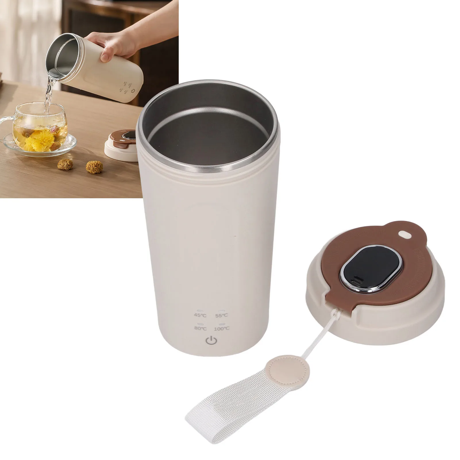 غلاية مياه صغيرة للسفر من الفولاذ المقاوم للصدأ قابلة لإعادة الشحن 500 مل غليان سريع 300 وات غلاية كهربائية محمولة لحليب الشاي والقهوة #2