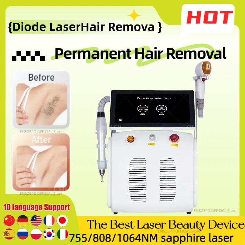 

2in1 Diode laser Pico-second 808NM Hair Removal Machine with 3 Wavelength Tattoo Removal Epilator equipment 755nm 808nm 1064nm