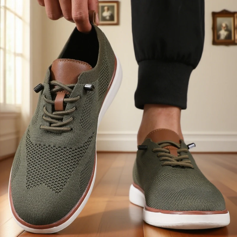 أحذية رجالية محبوكة خفيفة الوزن، تصميم عالي الجودة، أحذية رياضية مسطحة رائعة قابلة للتنفس، ملابس يومية ممتازة، أحذية المشي لمسافات طويلة للرجال