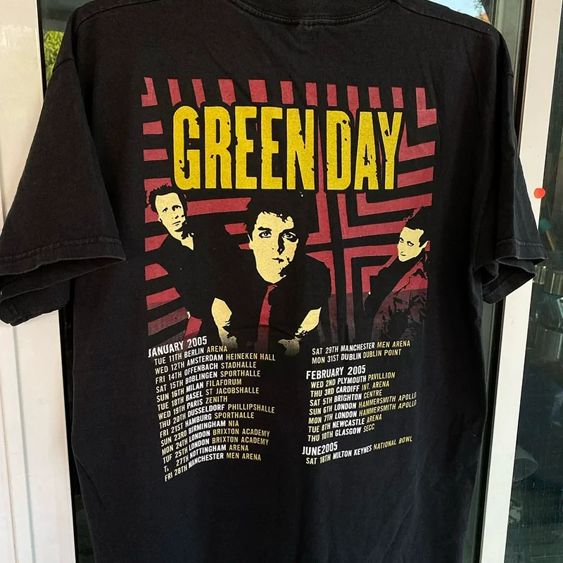 GreenDay Band Men's Vintage Short-Sleeved Shirt American Street Rock Hip-Hop Old-School Punk Style Clothing.cotton t shirt, 100% cotton tee, soft breathable t-shirt, summer short sleevetops, unisex graphic tee, plus size t shirts                         .