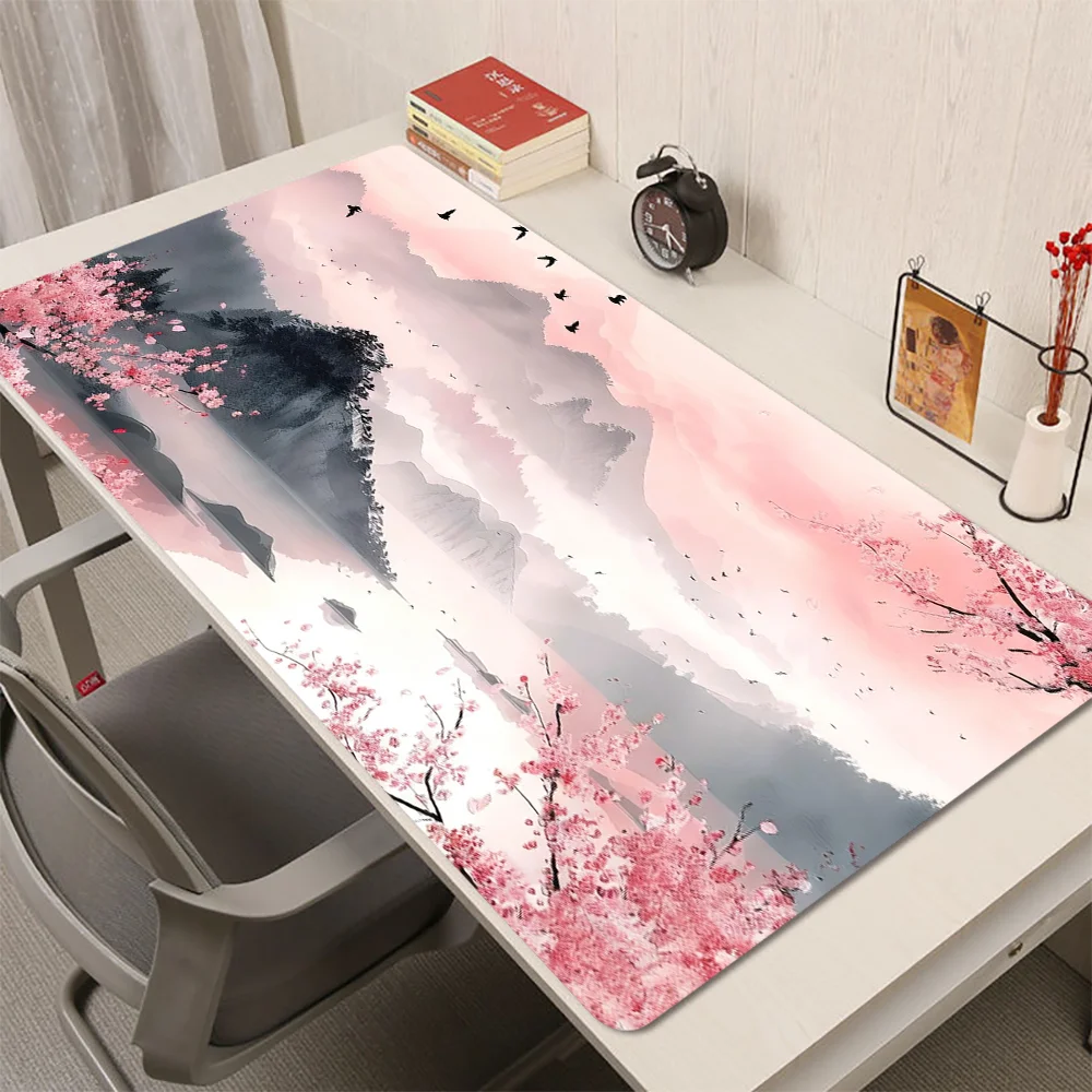 

Oriental Ink Cherry Blossom mouse pad, Ultra-Clear Printed Landscape-Style Extra-Large Extended Desk Mat Non-Slip Pad for Gaming