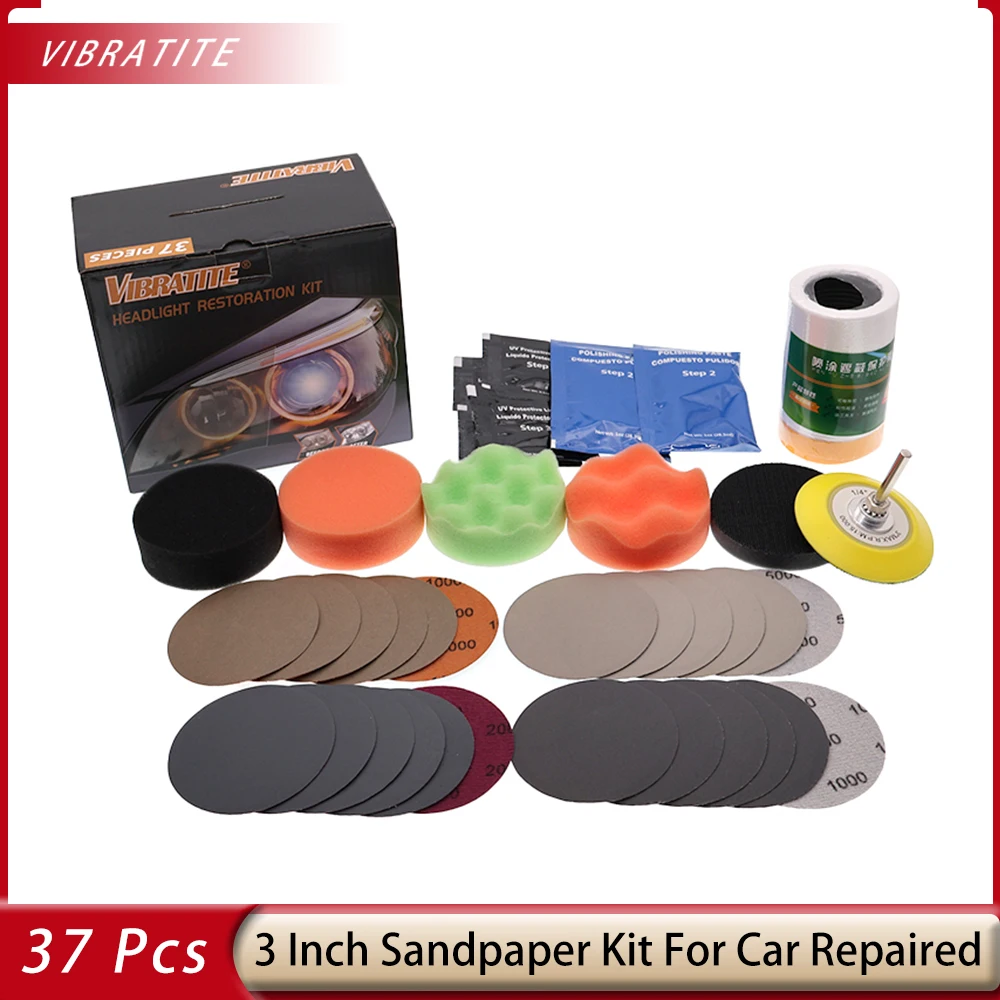 

3 Inch Wet Dry Car repairation Sandpaper Kit with Interface Pads 1000-10000 Assorted Grits Sanding Pads Assortment for Car Wood