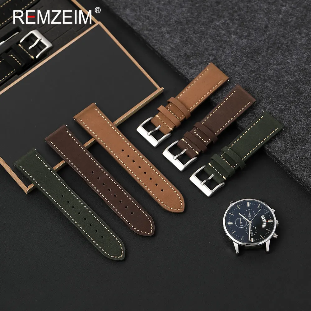 Retro Business Men Calfskin Genuine Leather Watch Strap 20mm 22mm with Quick Release Spring Bar Durable Replacement Wristband