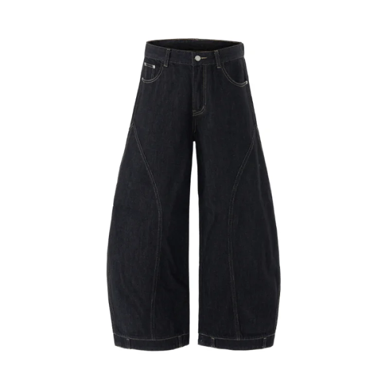 

2025 autumn new curved blade style jeans men's loose straight leg high-end trendy street Japanese style denim pants