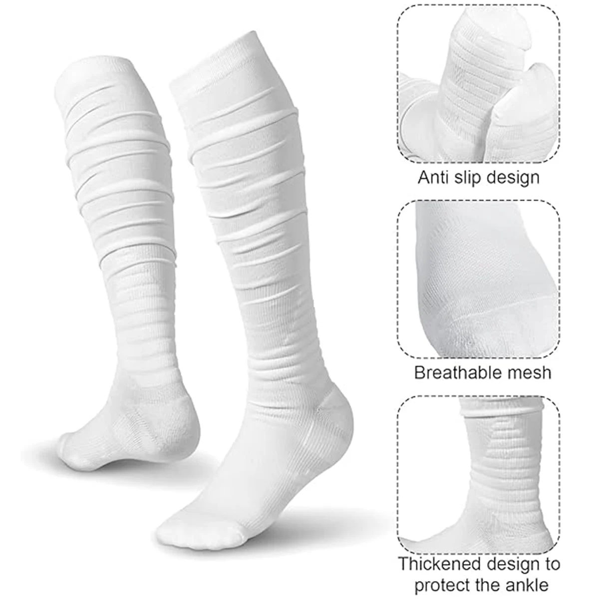 1 Pairs Scrunch Football Socks Non Slip Men Football Socks Extra Long Socks Soccer Socks Over The Knee Athletic