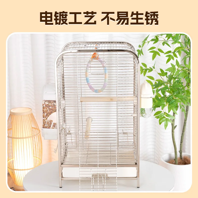 Electroplating square tube bird cage large household budgie luxury villa new pearl bird splash-proof bird cage Xuanfeng