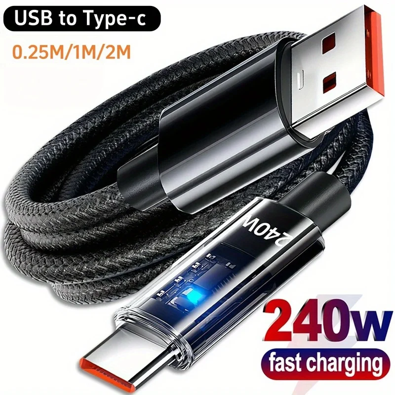 2‑Pack 0.25M Short USB‑C Charging Cable,240W Super Fast Charge with LED Light,Compatible with Huawei Honor Samsung & Laptops