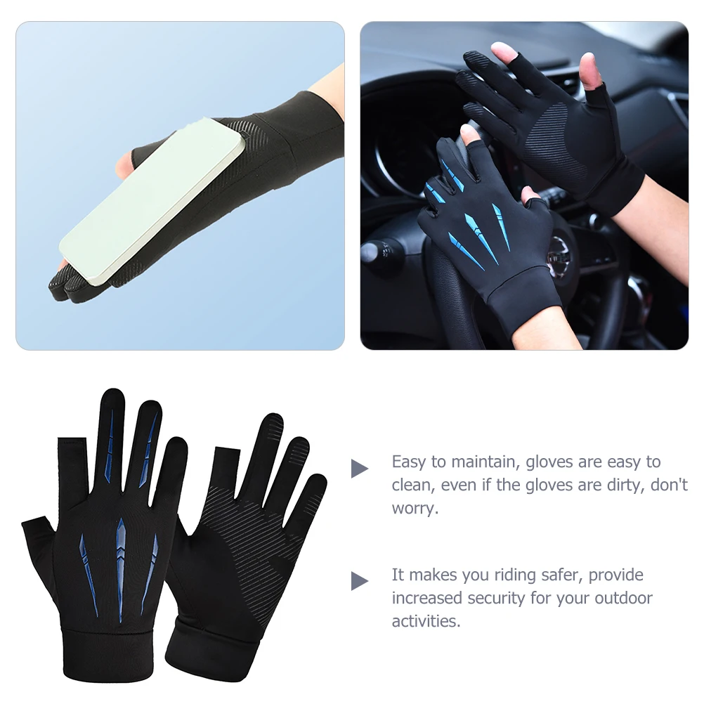 

Sun Protection Breathable Comfortable Anti Slip Portable Fishing Gloves Outdoor Riding Bike Fishing Gloves Blue Color