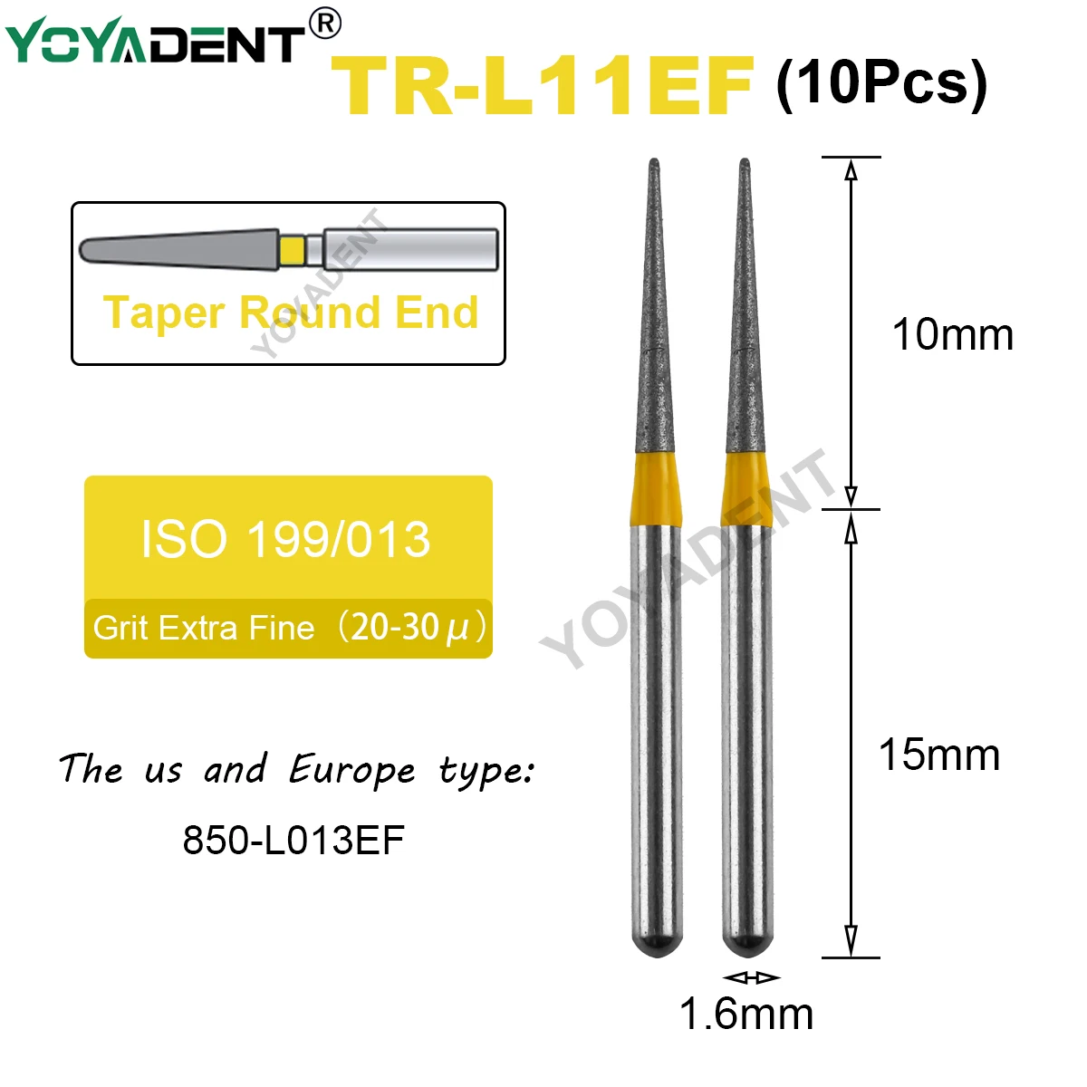 Extra feine Dental-Diamantbohrer, Zahnmedizin-Bohrer, FG, Hochgeschwindigkeits-Turbinen, Bohrer, Dentallabor, Polierwerkzeuge, Durchmesser 1,6 mm, 10 Stück/Packung