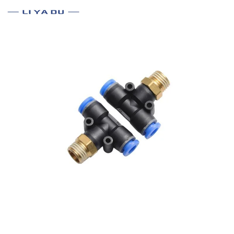 5/10PCS PB Tee T type Pneumatic Fitting Quick Connector 6-12mm Hose Tube to 1/8 1/4 3/8 1/2 Thread Air Compressor Joint Coupler