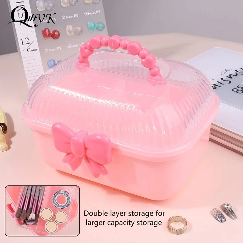 1Pc Dubbellaags Boog Plastic Nagelborstel Stropdas Haarspeld Opslag Sieraden Kinderen Haaraccessoires Organizer Draagbare Nagel Gereedschapskist