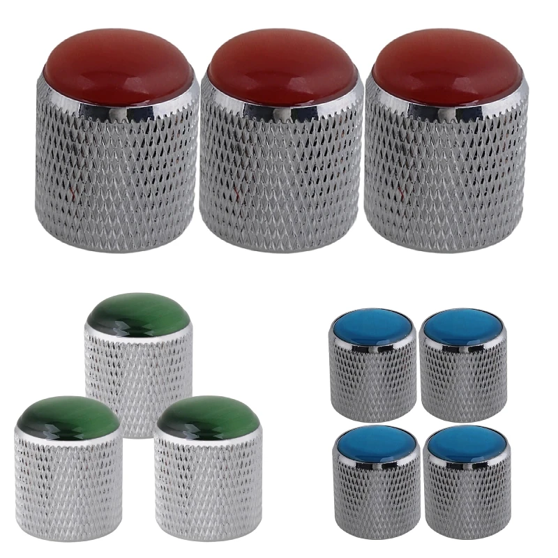 Domed Volume Tone Control metal Knob 4pcs Silver with Blue Top Electric Guitar/3pcs Red /Blue Glass Head