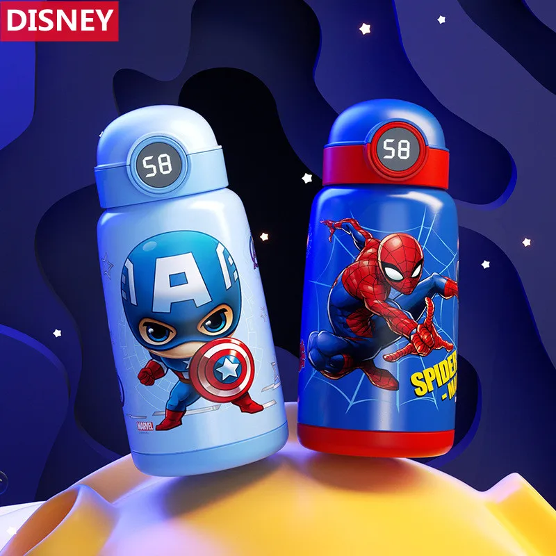 Disney Children\'s Thermos Water Cup Minnie Princess Spider Man Thermal Bottle Stainless Steel 316 Straight Drinking Straw Bottle