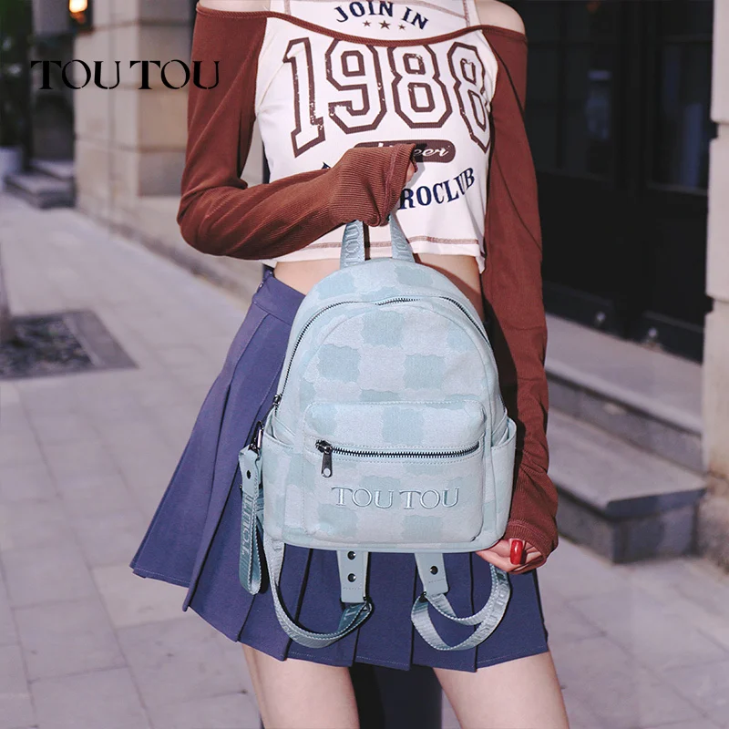 

TOUTOU Blue Backpack for Girl Student Birthday Gift Original Designer Brand Casual Solid Color School Bag Back To School