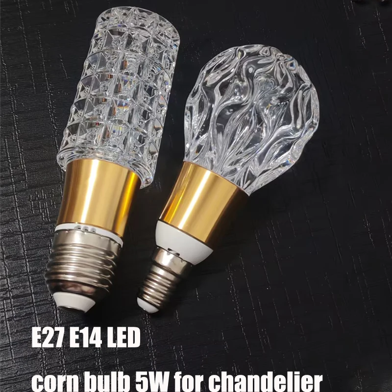 

Acrylic Crystal E27 E14 LED Corn Bulb 5W, Warm / White 3000K 6000K, 110V-220V – Replacement for for Bedroom/Kitchen Deco