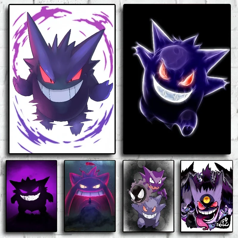 

Японское аниме Покемон, винтажная Картина на холсте, постер с персонажами Gengar Пикачу; Чаризард, милые подарки, искусство, Настенный декор, роспись, Декор