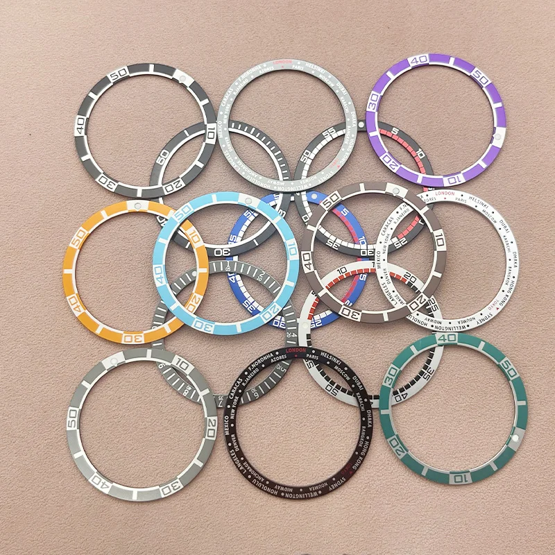 38mmx31.5mm Flat Aluminium Bezel Insert Fits SKX007 SKX009 SRPD Watch Case NH35 NH36 Movement Men Diving Case Parts Replace