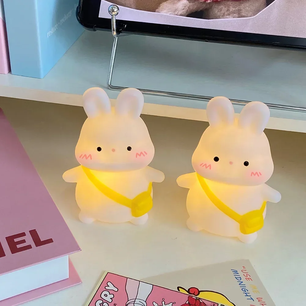 Cute Rabbit LED Night Light Button Battery Silicone Bedroom Bedside Room Lamp Touch Sensor Control Room Decor Kids Children