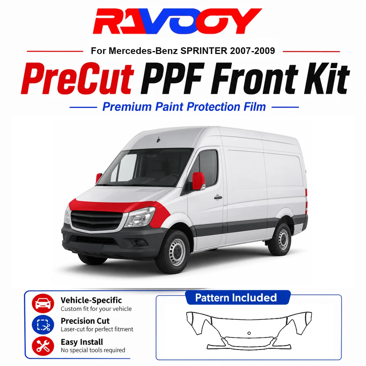 

8.5mil TPU Precut PPF Kit For Mercedes-Benz SPRINTER 2007-2009 - Hood, Fenders & Mirror Set - Self-Healing Clear Bra Film