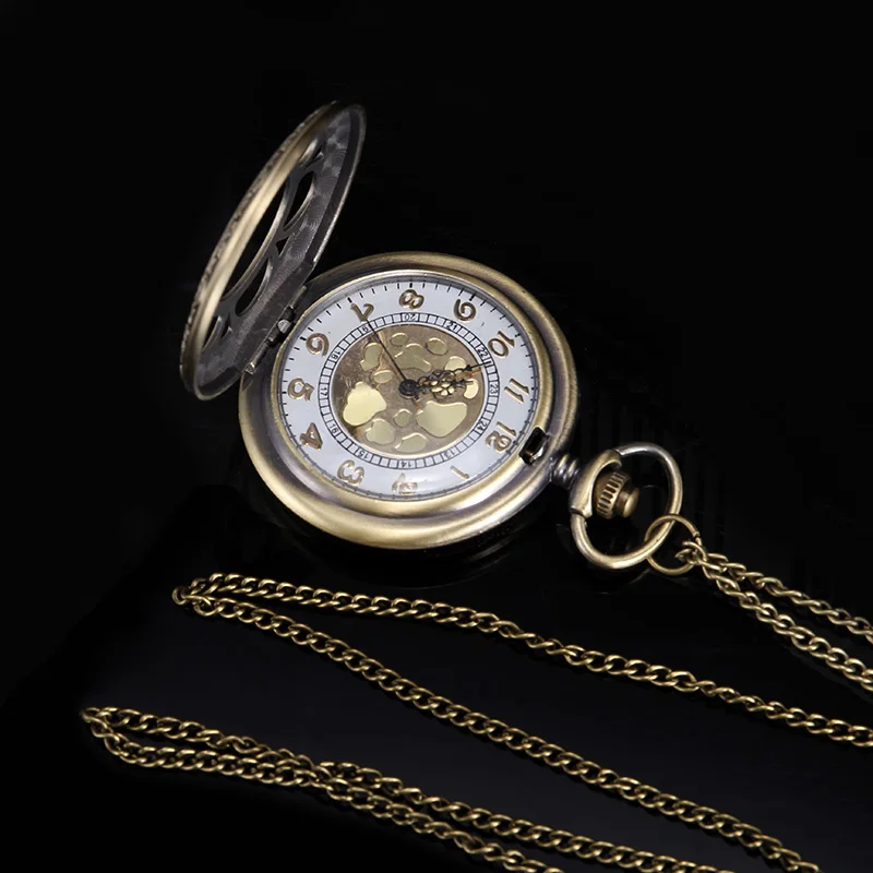 1pc Vintage New Fashion Skeleton Watches Sunflower Petals Carved Case With Chain Pocket Watch Necklace Jewelry Birthday Gifts
